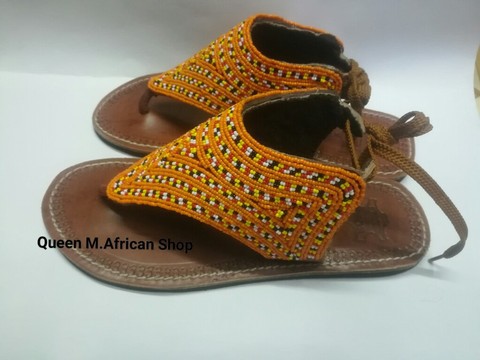 African Women Maasai Orange boot sandals