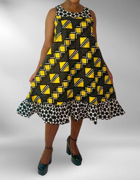 African Print Ankara Multicolor Mixed Print Sleeveless Ruffle Trim Mini Dress
