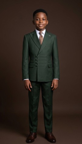 Boys Double-Breasted Suit – Hunter Green Formal 2-Piece Set with Peak Lapel Jacket &amp; Trousers