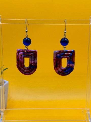 WILD24-14 : Boucles d'oreilles pendantes vintages rose et bleu