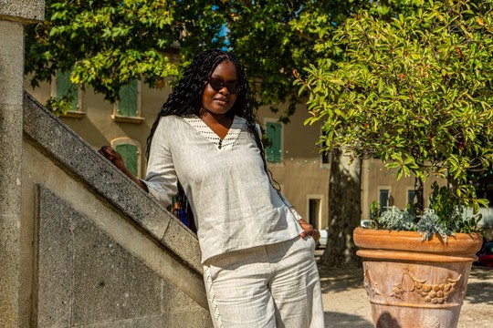 Chemisier femme Nkonim – Lin Naturel Bogolan