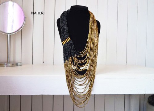 African beaded black necklace | African tribal jewelry | One size fits all | Gift for Her