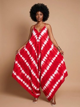Combinaison dos nu tie-dye rouge vif et blanc pour femme africaine