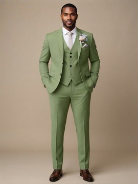 Costume trois pièces vert sauge avec gilet et pantalon assortis