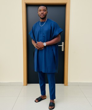 Men's Navy Blue Kaftan | Premium Danshiki Set | Custom-Made African Men's Wear