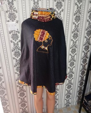 Black Knit Poncho, Women Poncho, African Warm cloth