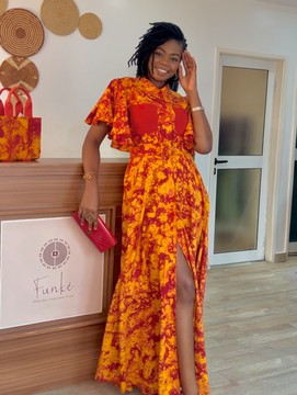 Long Batik shirt dress with flying sleeves