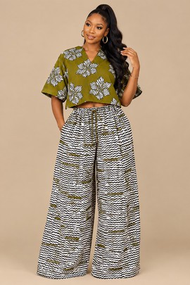 Ensemble crop top à imprimé africain et pantalon palazzo à jambes larges pour femme