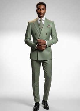 Men’s Sage Green Double-Breasted Suit – Premium Wedding &amp; Formal Wear