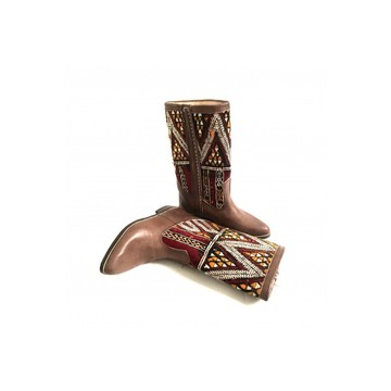 Botte en cuir véritable et kilim fait main haut de gamme.