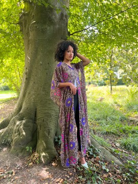 Printed silk chiffon kimono
