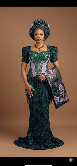 Emerald and Lilac Regal Traditional Attire
