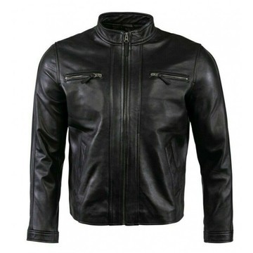 veste en cuir véritable Noir