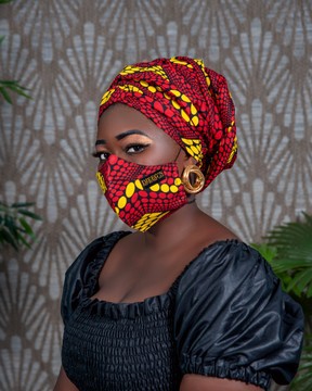 Turban with satin lining in Red African print fabric