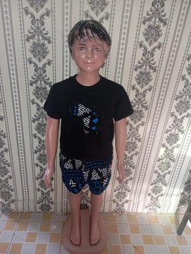 Kids African Print Summer Set, Black T-Shirt with Africa Design &amp; Ankara Shorts