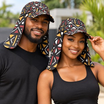 Tribal Bogolan Mudcloth Print Sun Hat With Neck Flap | Bogolan Summer Fashion | Bynelo