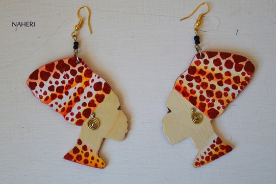 African wooden earrings. Head wrap earrings. AfricanWooden Jewelry. Mama Africa.