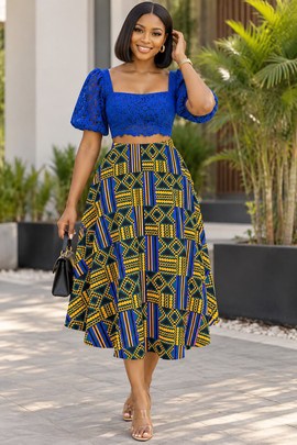 TRIBAL KENTE Print Women's Midi Skirt With Pockets | Kente Print Midi Skirt | Bynelo