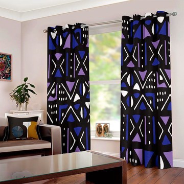 African Grommet Curtain Bogolan Print (Two-Piece)(LARGER SIZES AVAILABLE)