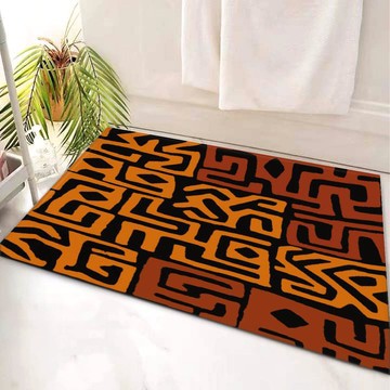 African Patterned Bath Mat | Kuba Brown Bathroom Rugs (LARGER SIZES AVAILABLE)