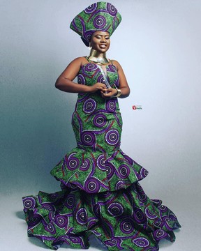 Abkara dress with Zulu hat, Ankara mermaid dress,Ankara mermaid