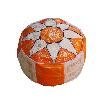 Pouf en vrai cuir naturel Orange pour salon