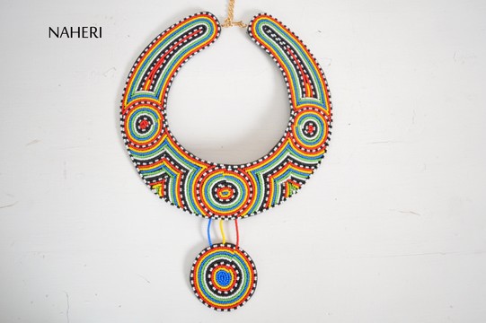 African beaded collar necklace tribal collar neck piece with pendant