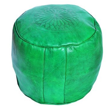 Grand pouf en vrai cuir Naturel vert