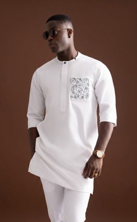 Men's White Senator Set – Embroidered Patch Pocke