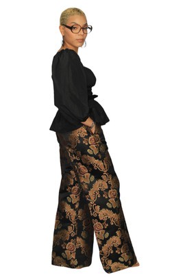 Wide Leg Jacquard/Damask Pants, African Womens Pants