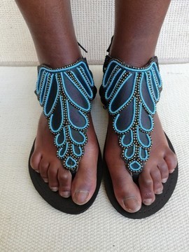 African Beaded sandals, Strapy  sandals, Women Sandals, Leather sandals, Boho sandals, Beach sandals