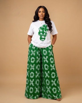 Women African Green and White Printed Two-Piece Set