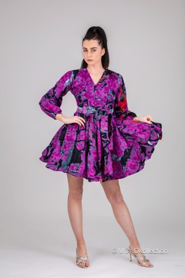 Odelia Ankara Mini Dress | Purple African Print Info
