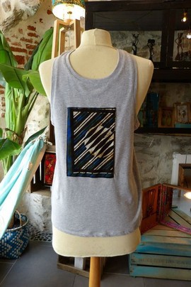 MEN'S WAX T-SHIRT n°1 Tank Top Ethnic Cotton T-shirt Customized Tshirt Gray African Fabric Afro