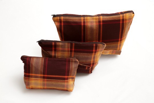 Medium Madras Brown toiletry bag Handmade