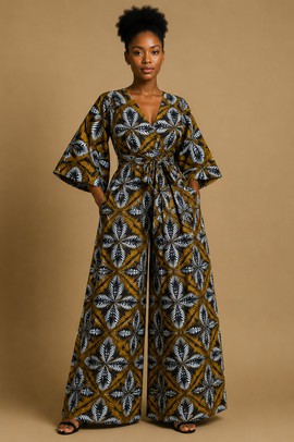 Wide-leg jumpsuit in African wax print – Colorful and elegant
