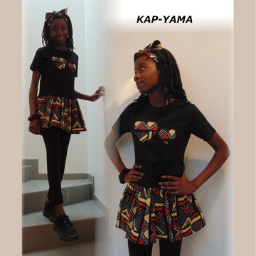 Custom t-shirt TUNIC-DRESS Handmade Wax Bogolan with matching headband
