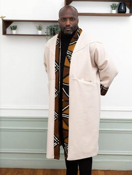 KIMANTO - Beige Kimono-Style Coat in Brown Bogolan