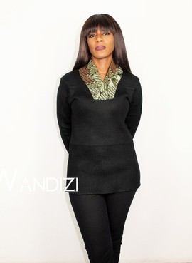 Black and Ankara Mix Kimono Collared Sweater , Kimono Style Sweater, African Sweater