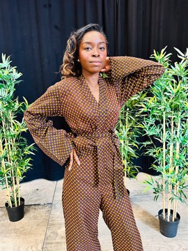 Ensemble deux pièces kimono et pantalon taille haute avec poches