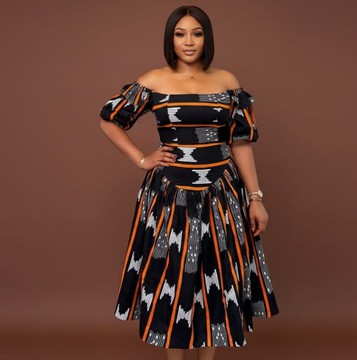 Off-Shoulder Kente Midi Dress