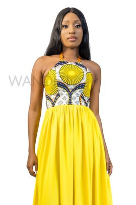 Robe longue imprimée africaine dos nu, robe longue Ankara, robe longue licou imprimé cire