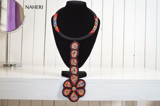 African Beaded Maasai Black Necklace | Zulu Beaded Necklace | Tiered &amp; Tribal