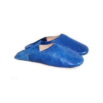 Chaussons en cuir véritable pour femme Bleu