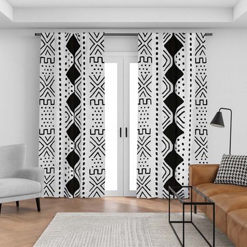 White Geometric Curtains Blackout | African Print (Two Piece) LARGER SIZES AVAILABLE