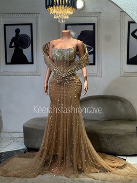 Stoned mesh evening dress, prom gown, engagement dress, wedding reception gown