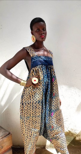 Smocked African Print Harem Jumpsuit, Ankara drp crotch Jumpsuit