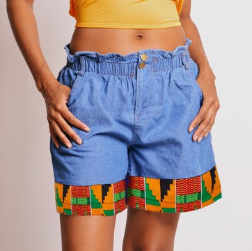 jeans shorts with ankara hem
