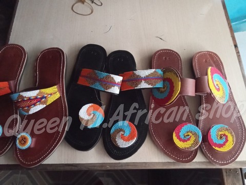 3 paires de sandales Masaï / plates / sandales en cuir pour femmes africaines
