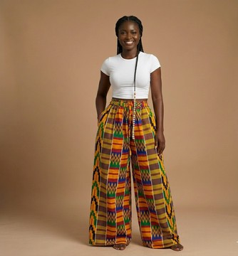 Kente Print Wide-Leg Palazzo Trousers